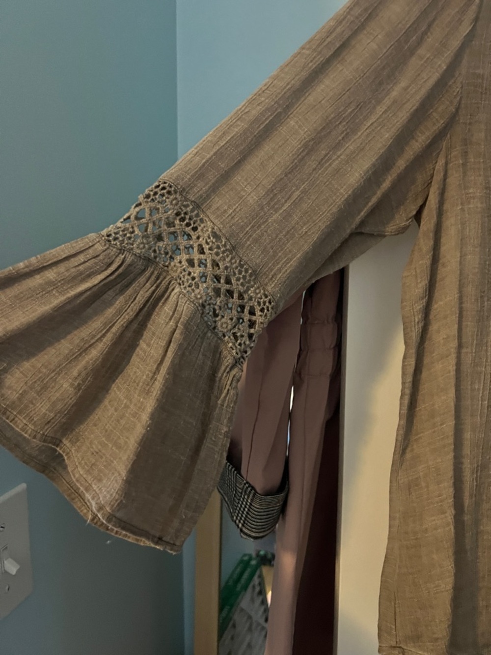 new directions Taupe Crochet-Yoke Henley Tunic - Picture 2 of 4